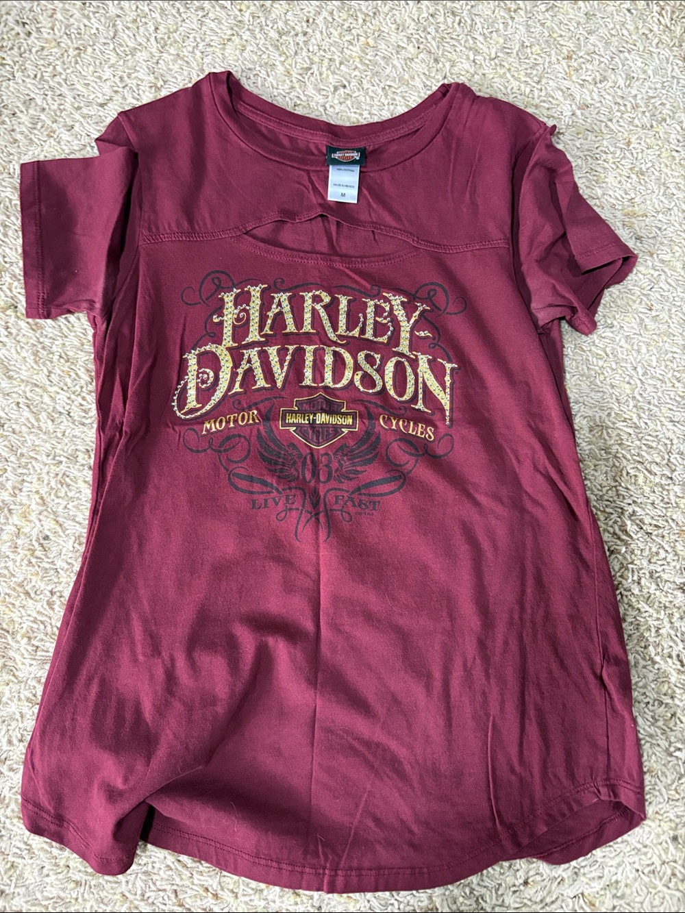 Harley-Davidson Maroon and Gold Logo Tee